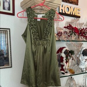Green Sleeveless Top with Ruffle Detail